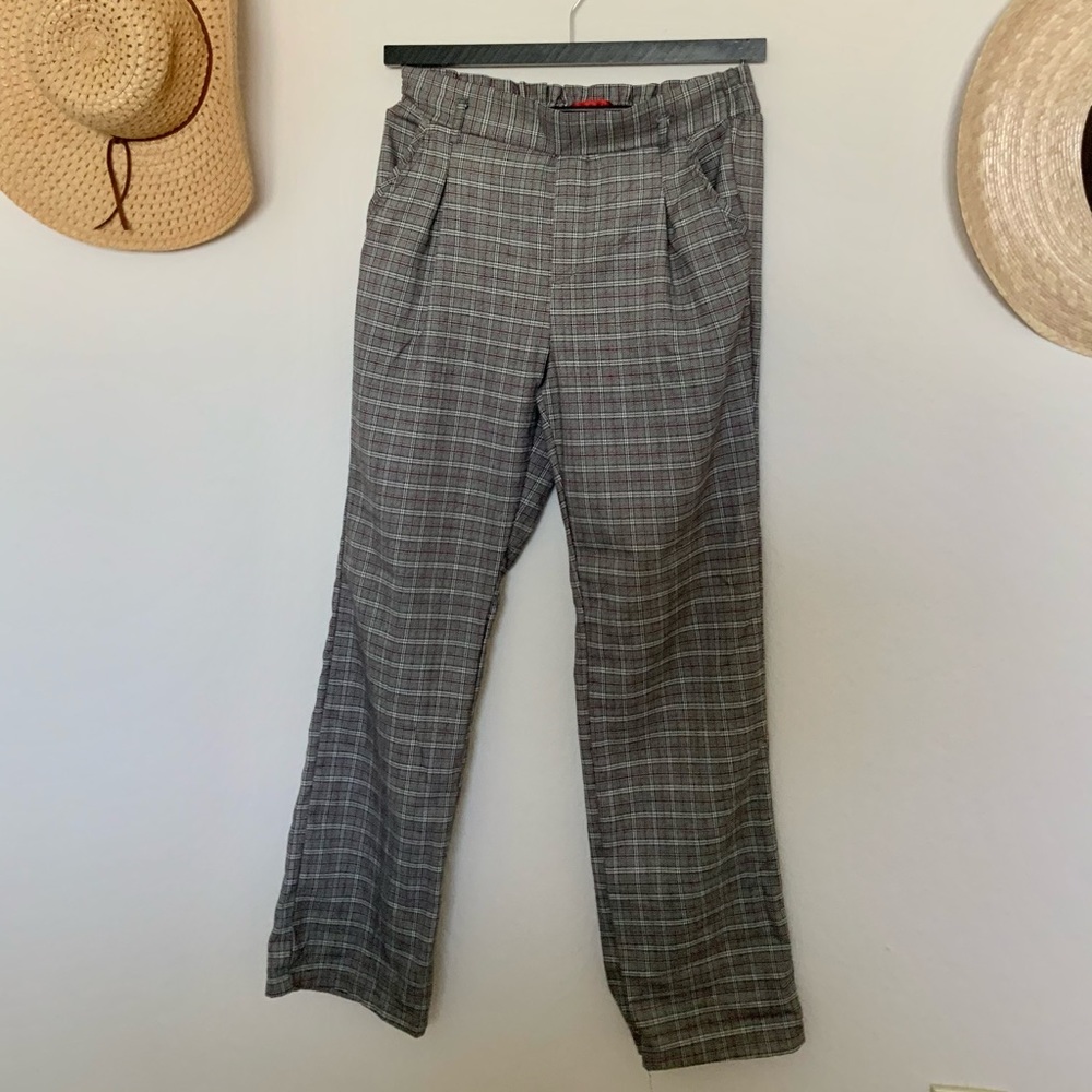 Womens black and white gingham trouser w/ pockets